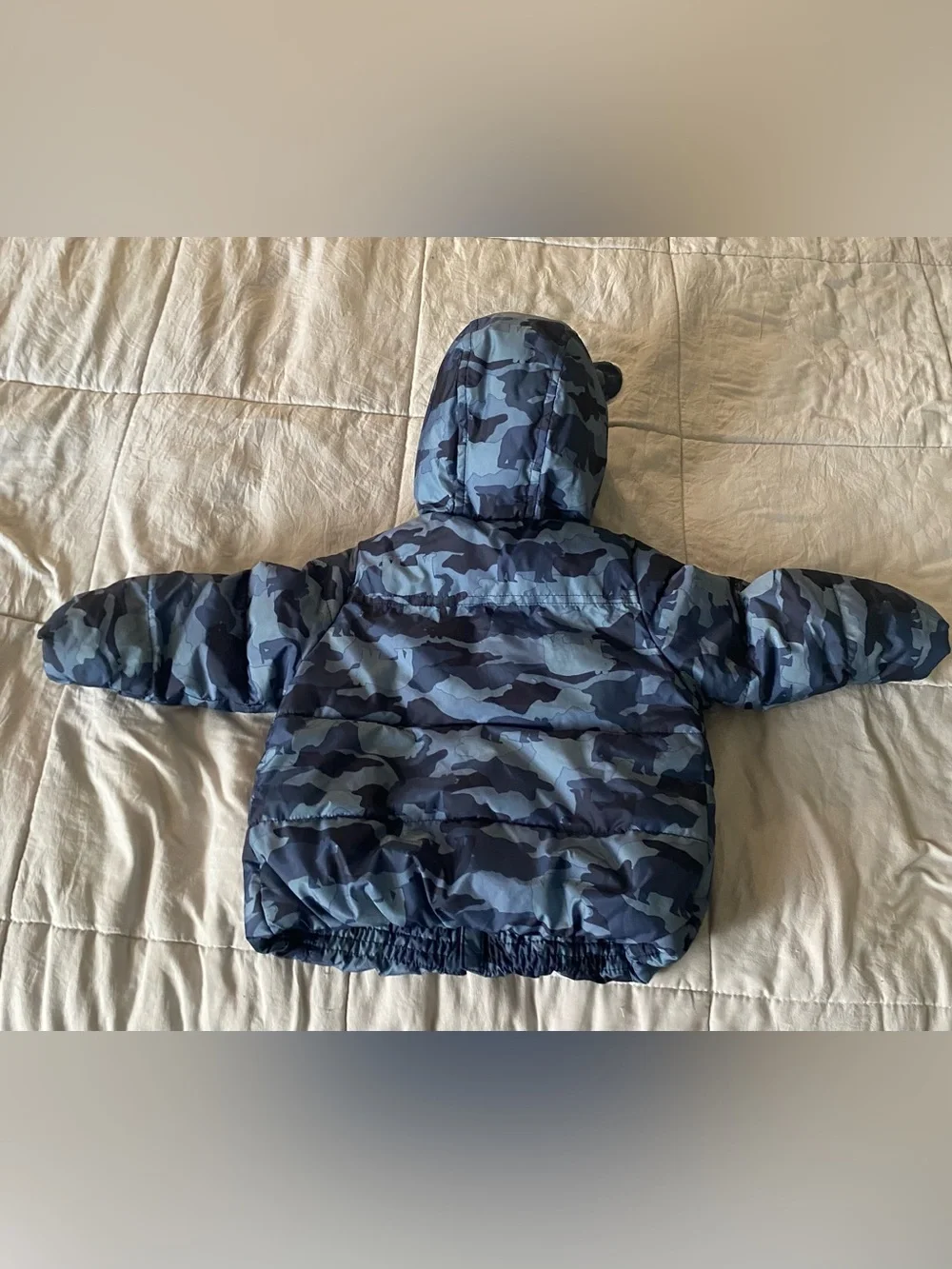 GAP Blue Camouflage Puffer Jacket with Hood